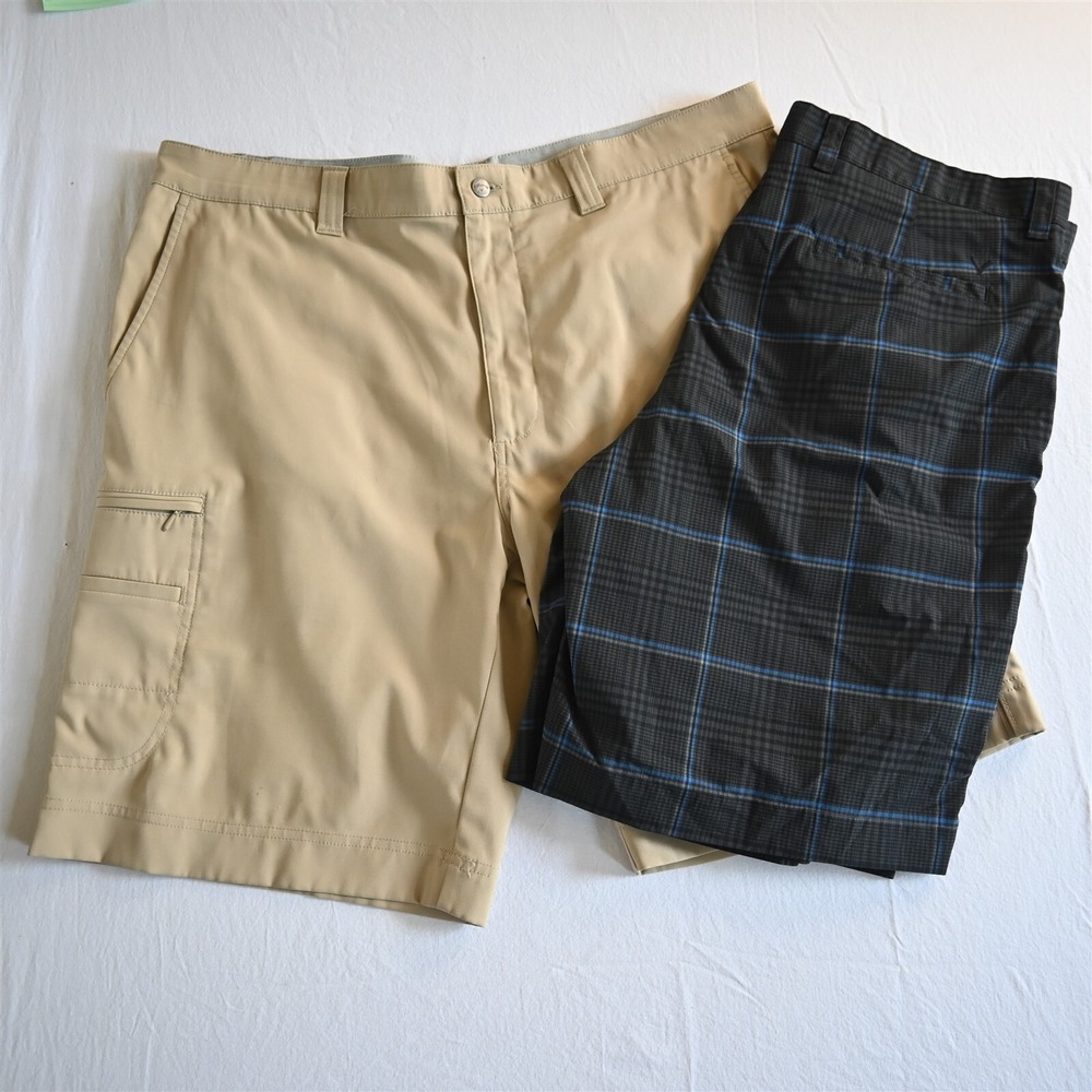 Lot 2 Callaway 38x10.5" Black Plaid Khaki Zip Cargo Peformance Golf Mens‎ Shorts